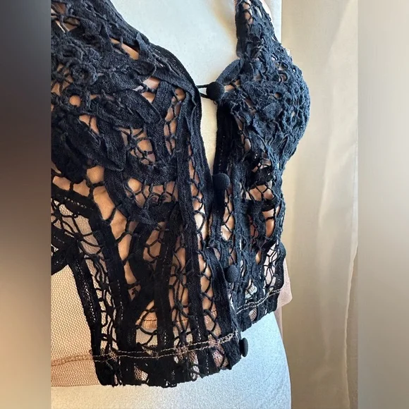 XS For Love and Lemons Penelope Crop Top Black/Nude long sleeve - Picture 9 of 16